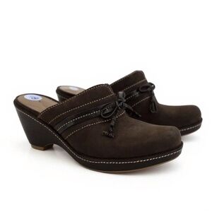 ECCO Brown Suede Wedge Heel Clog Women's Sz 6 6.5 Slip On Comfort Shoe